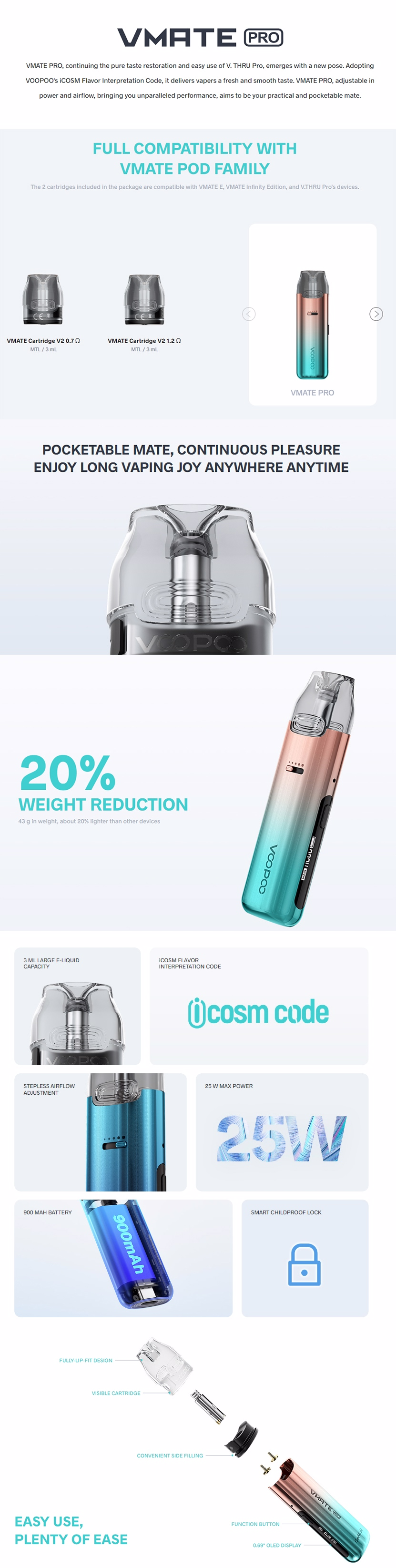 Voopoo Vmate Pro 25W 可調瓦 900mAh (V.thru pro ) 電子煙 小煙 老闆推薦
