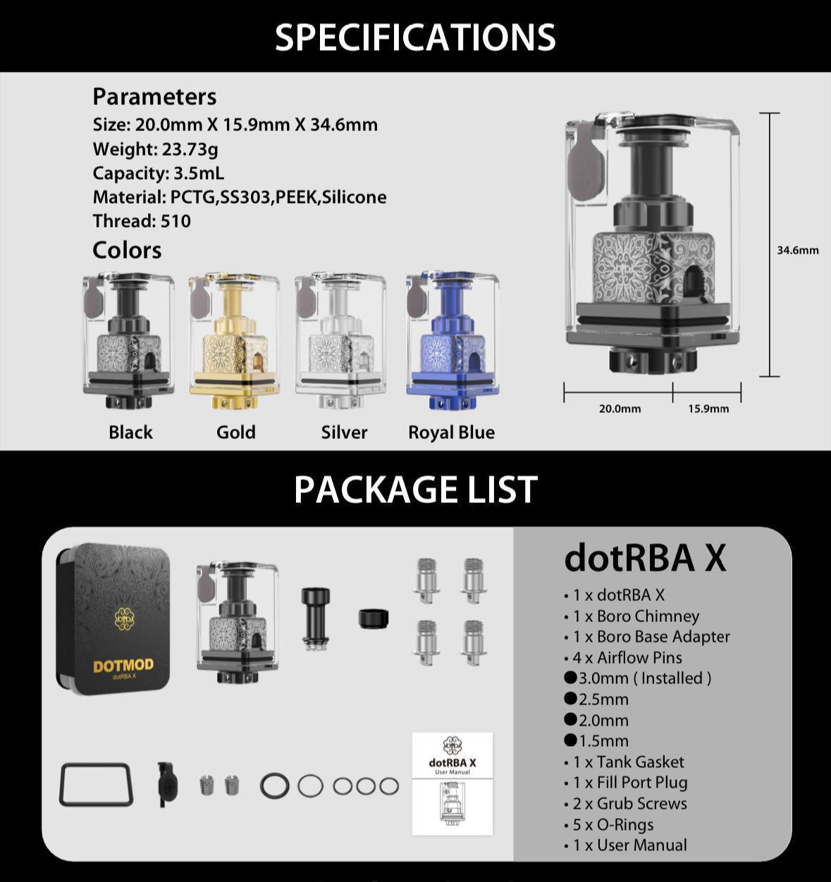原廠正品 現貨 DOTMOD 佩特里 DotRBA X RBA dotAIO / dotIO V2 / dotAIO X Essential
