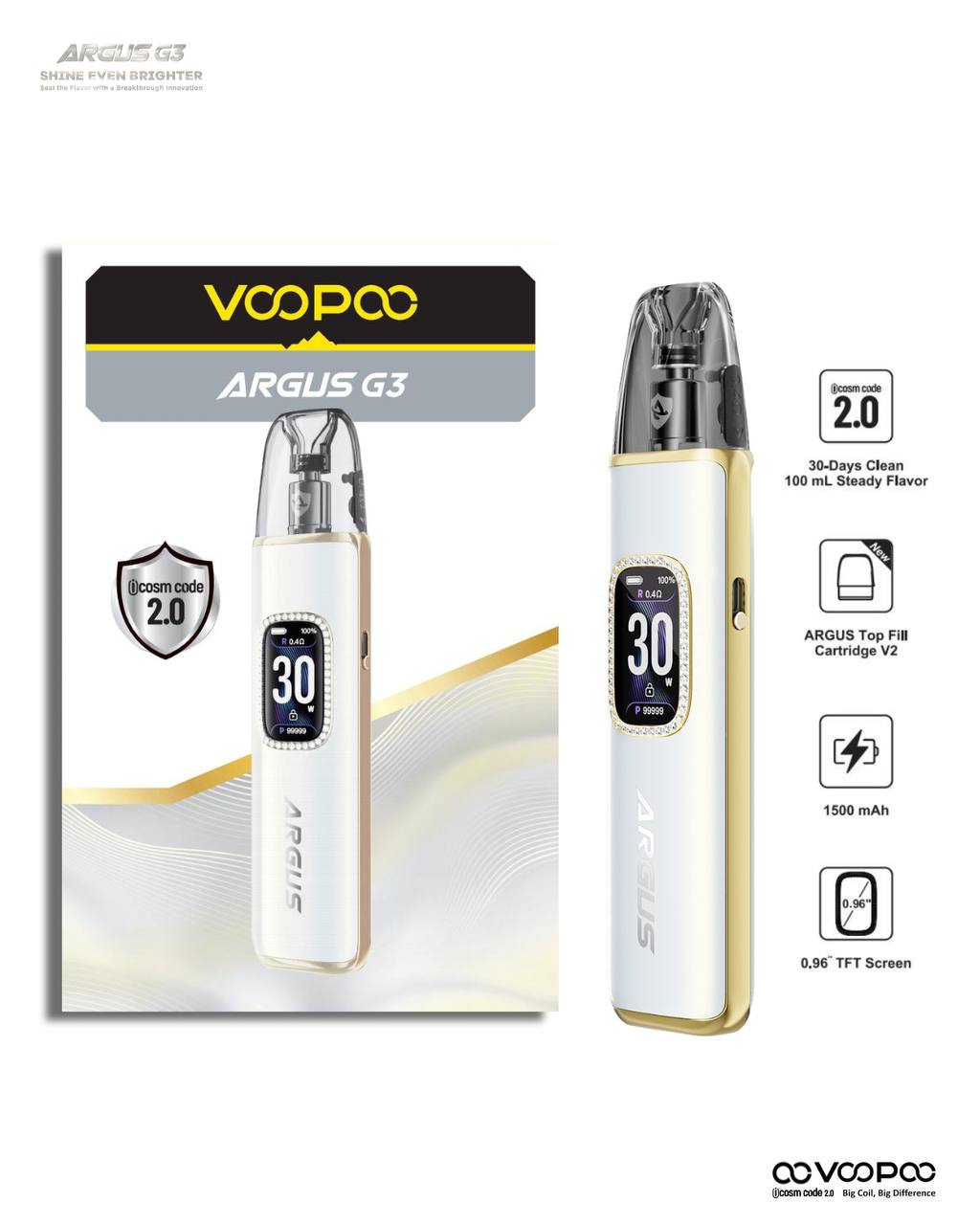 原廠正品 VOOPOO ARGUS G3 阿格斯 g3 1500mAh  大容量 電子煙 小煙