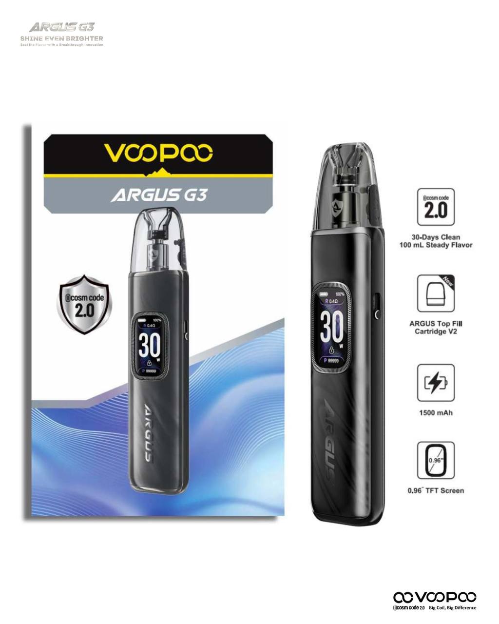 原廠正品 VOOPOO ARGUS G3 阿格斯 g3 1500mAh  大容量 電子煙 小煙