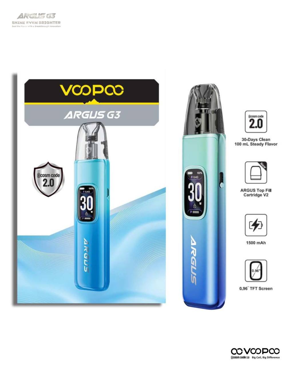原廠正品 VOOPOO ARGUS G3 阿格斯 g3 1500mAh  大容量 電子煙 小煙