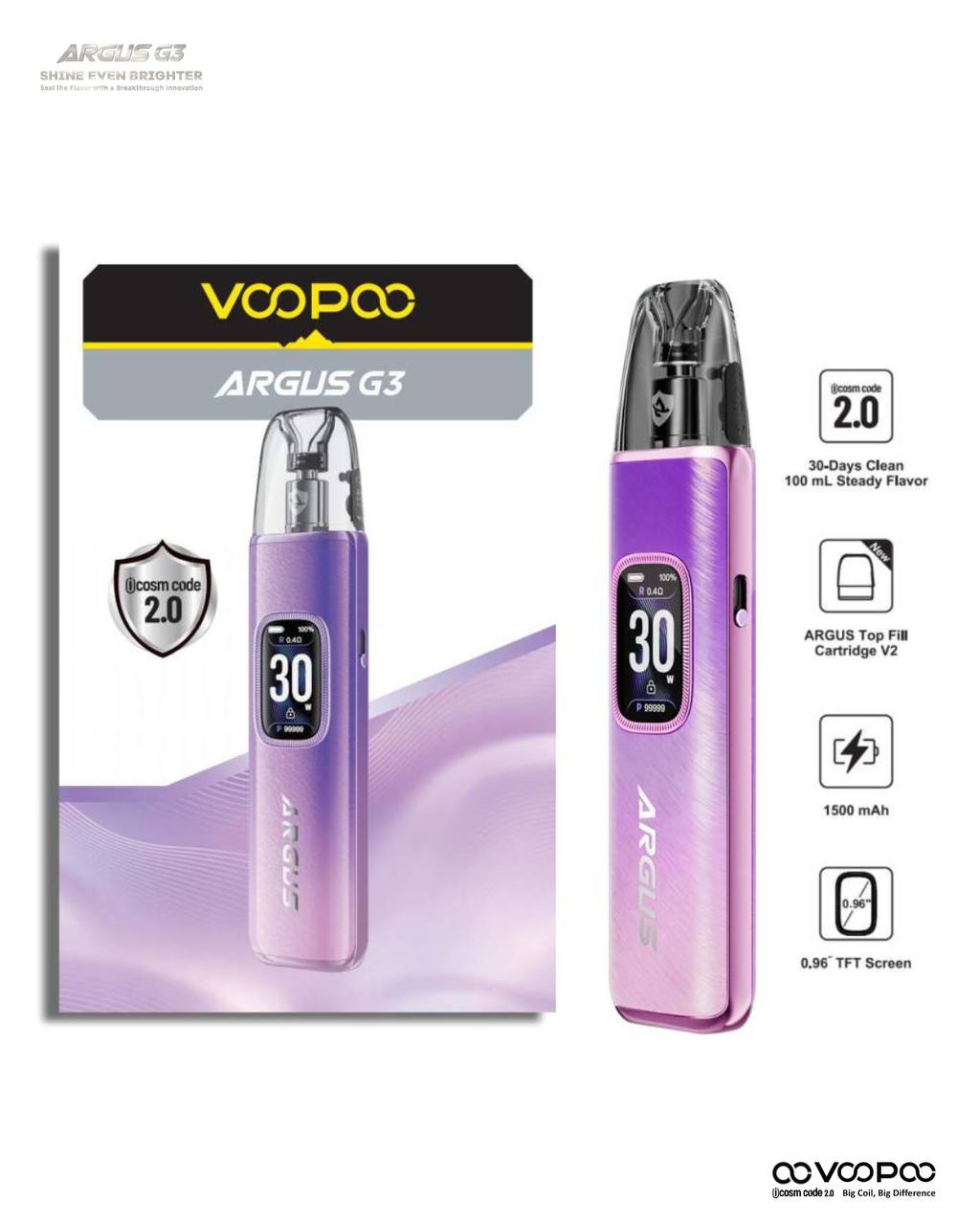 原廠正品 VOOPOO ARGUS G3 阿格斯 g3 1500mAh  大容量 電子煙 小煙