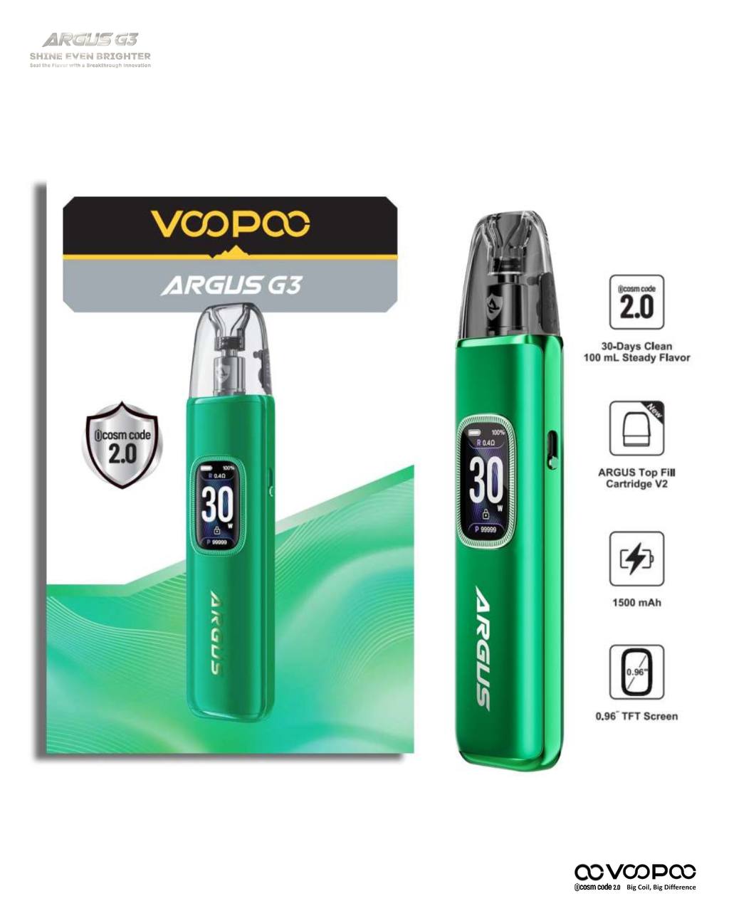 原廠正品 VOOPOO ARGUS G3 阿格斯 g3 1500mAh  大容量 電子煙 小煙