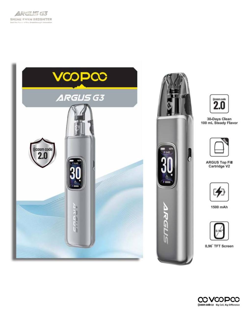 原廠正品 VOOPOO ARGUS G3 阿格斯 g3 1500mAh  大容量 電子煙 小煙