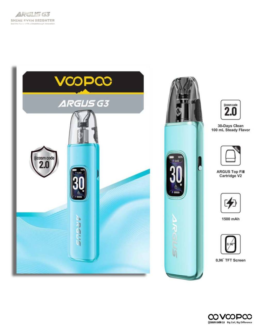 原廠正品 VOOPOO ARGUS G3 阿格斯 g3 1500mAh  大容量 電子煙 小煙